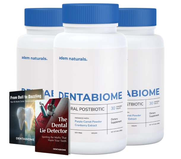 DentaBiome 3-bottle 90-day supply — postbiotic oral health formula delivering stable compounds without live bacteria survival risk